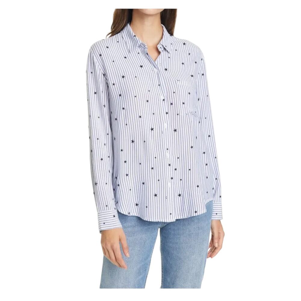 Rails Navy Blue Stripe Button Down Rocsi Flocked … - image 1